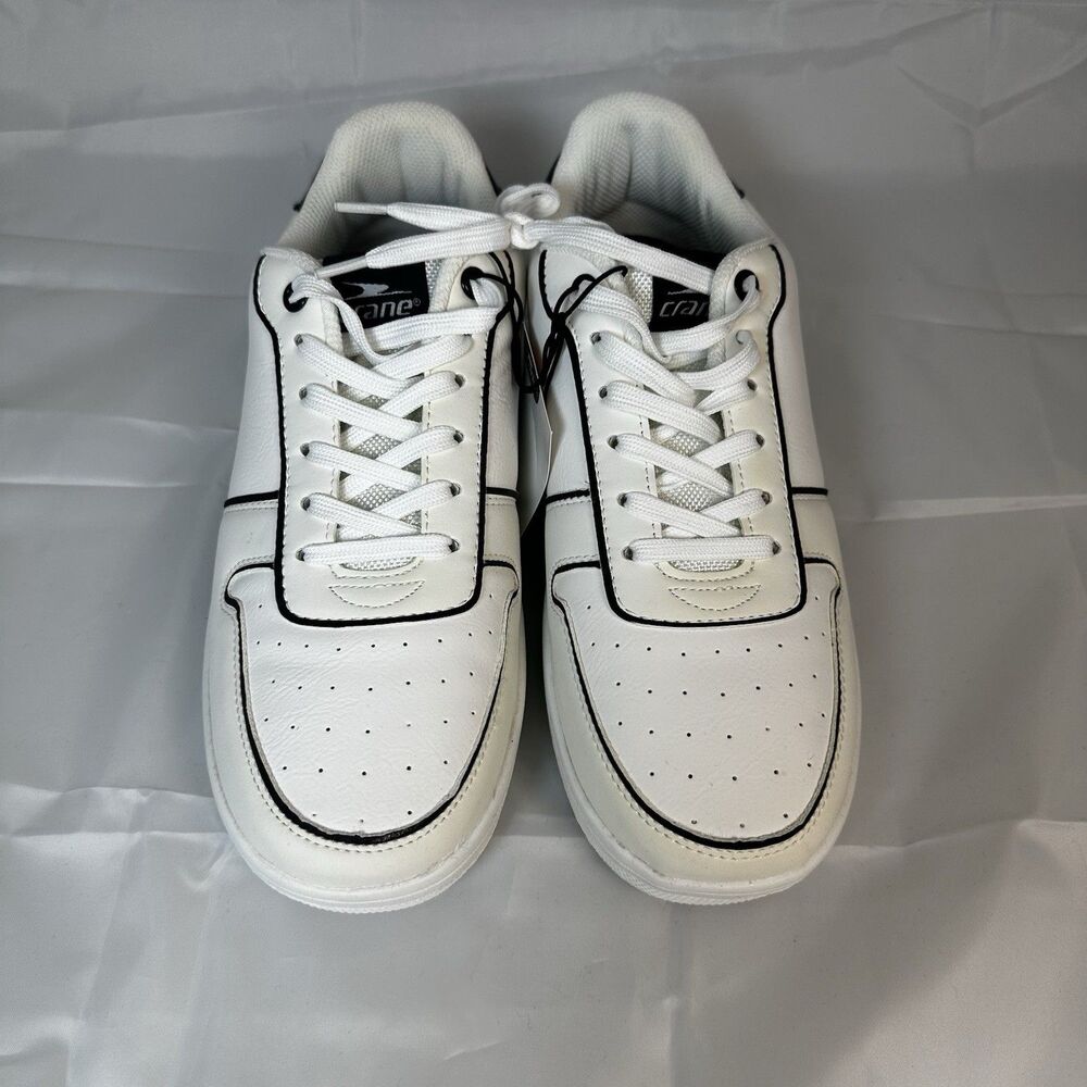 new in box size 9  CRANE Casual Sneaker Men's White  Faux Leather Black Trim